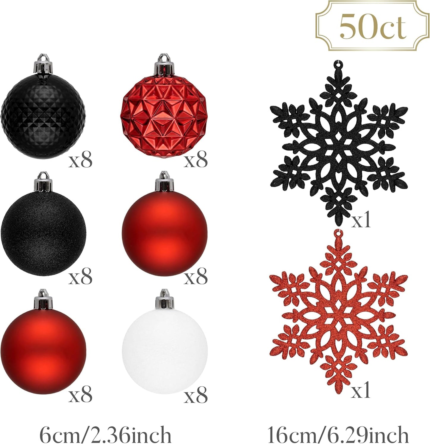 Valery Madelyn Christmas Tree Decorations Ornament Set for Fall Halloween, 50ct 2.36 Inches Red and Black Shatterproof Christmas Ball Ornaments Hanging Xmas Holiday Party Decor