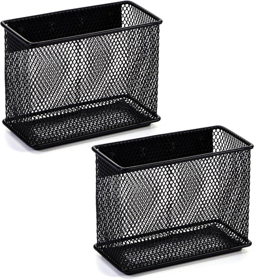 4.5'' × 2.2'' × 3.5'' Magnetic Basket for Whiteboard Black Magnetic Basket for Fridge Magnetic Organizer Holder with 4 Strong Magnets Magnetic Holder for Refrigerator Locker, Set of 2