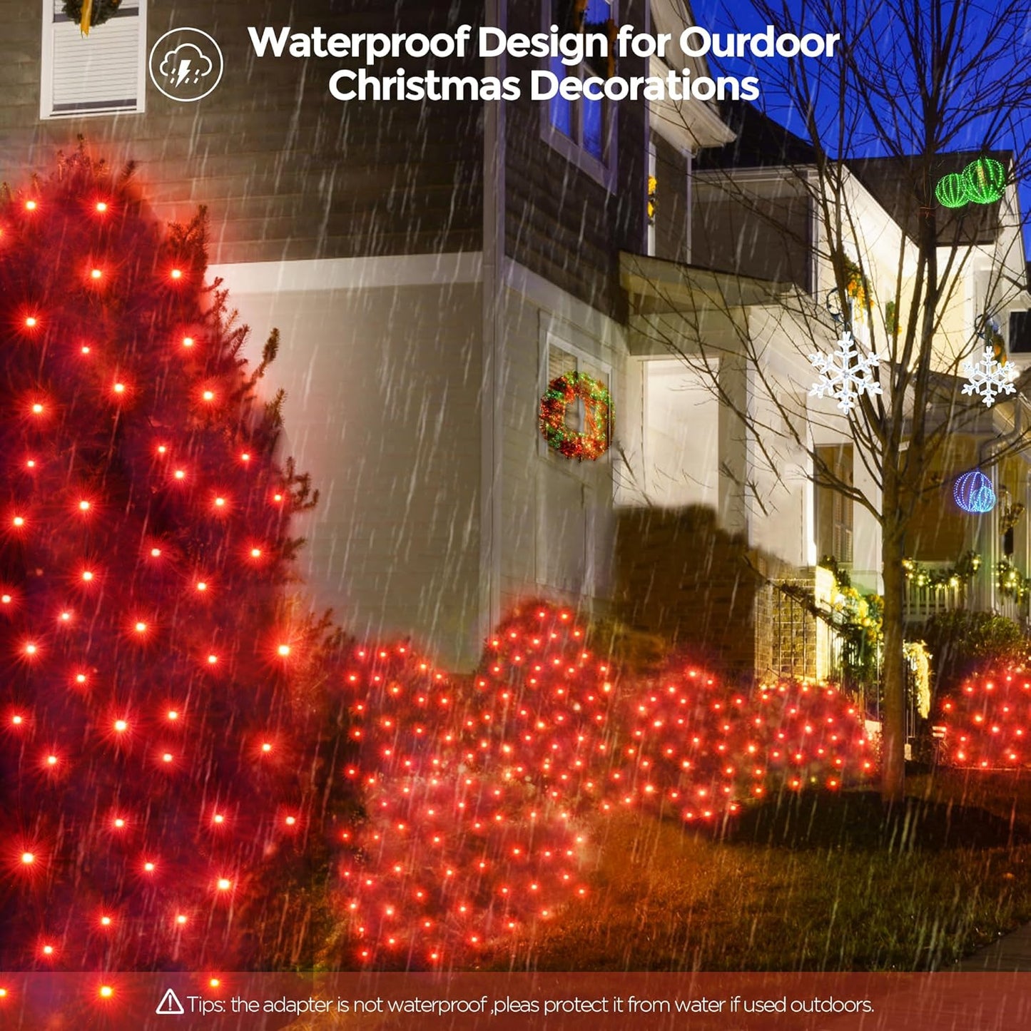 WBao Christmas Lights, 200LED 8.4ft x 5.2ft Net Lights Outdoor Mesh Light with 8 Modes, Timer, UL Certified, End to End Connectable, Waterproof for Lawn, Bushes Outdoor Christmas Decorations, Red