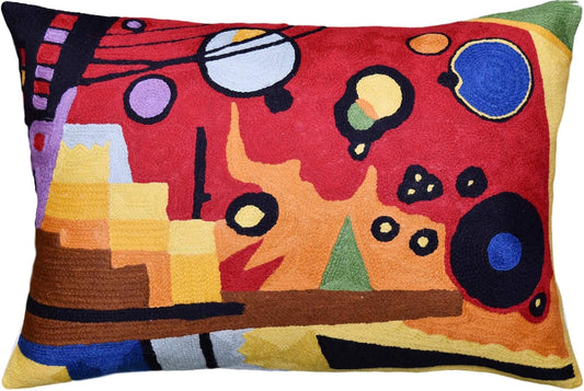 Lumbar Kandinsky Red Pillow Cover | Heavy Red Space Modern Throw Pillows Chair Cushion | Red Contemporary Pillow | Red Farmhouse Pillows | Modern Couch Pillow | Handmade Wool Size 14x20