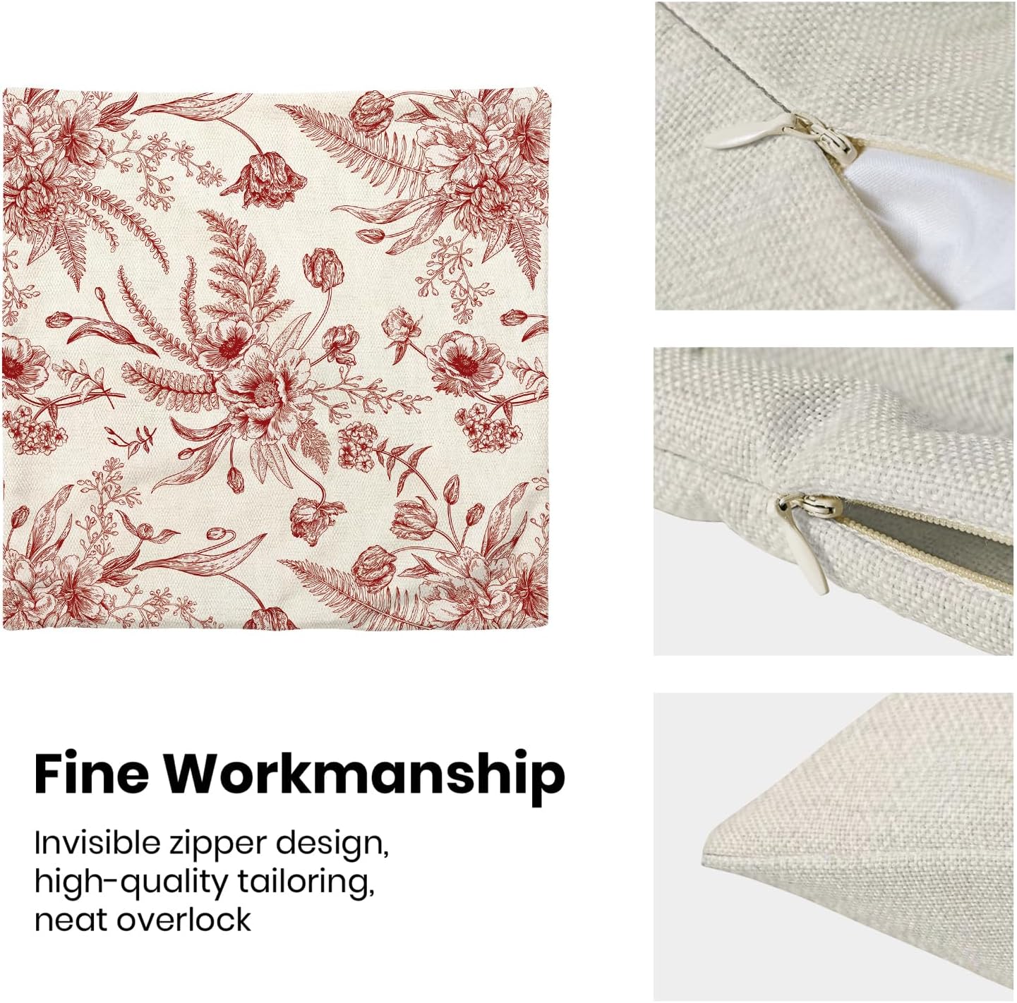 Wine Red Spring Pillow Covers 18 x 18 Inch Set of 2 for Chinoiserie Flowers Decor Throw Pillows Burgundy Floral Leaves Seasonal Plant Outdoor Decorative Cushion Cases for Couch Bed Decorations