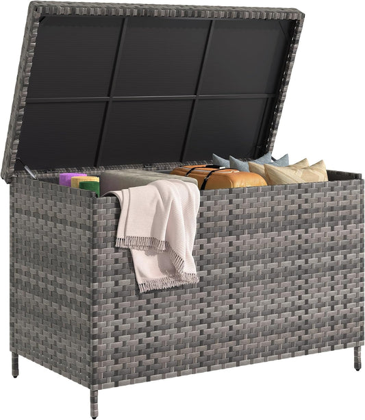 YITAHOME 230 Gal Outdoor Storage Box, XXL All-Weather Wicker Deck Box for Patio Furniture, Cushions, Pool Accessories and Garden Tools - Grey