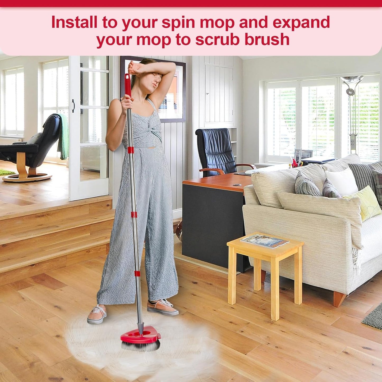 Scrub Brush with Refill Base, Spin Mop Head Scrubber Replacement Compatible with O Cedar EasyWring 1-Tank System, Hard Bristles Floor Scrubber, Tub & Tile Cleaning Brush for Bathroom, Kitchen, Patio