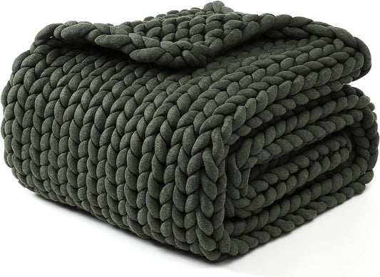 YnM Chunky Throw Blanket, Medium-Weight, Hand Knitted, Skin Friendly, Ventilated and Breathable, Machine Washable, Home Décor Piece for Couch, Sofa and Bed (Olive, 40x50 Inch)