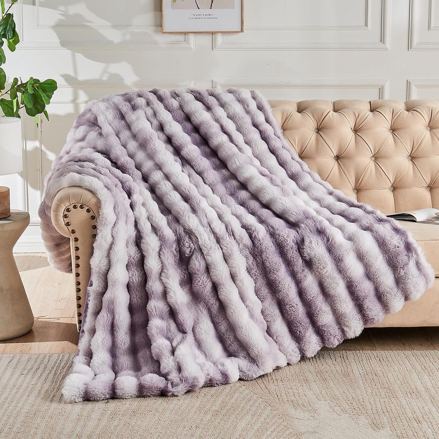 Lotus Karen Faux Fur Throw Blanket Tie-Dye Purple-Big Bubble Rabbit Fluff Blanket for Couch,Small Fluffy Fuzzy Cozy Blanket,Thick Furry Plush Shaggy Blankets,50x60 Inches