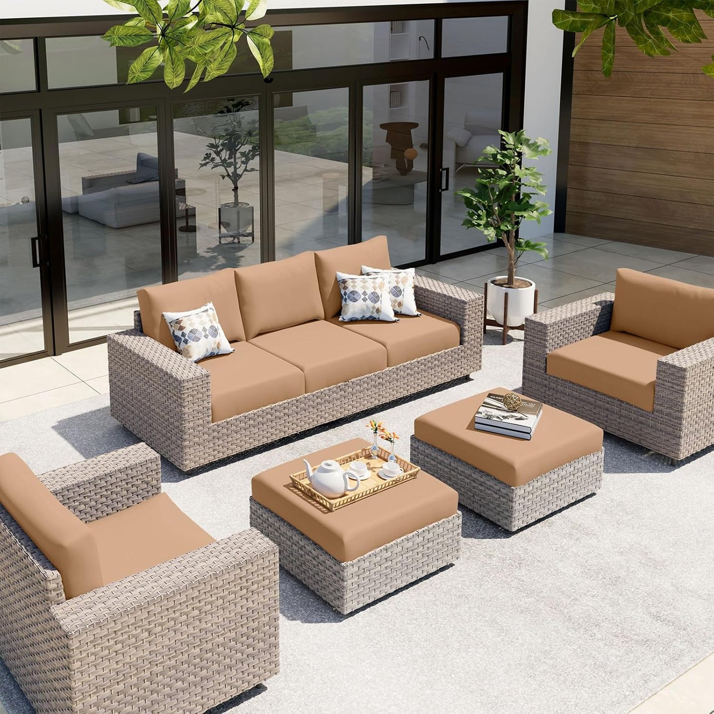 hyha Waterproof Couch Cushion Covers, Stretch Sofa Couch Seat Slipcover for Dog Washable, Non-Slip Waterproof Outdoor Cushion Covers for Patio Furniture Replacement (1 Piece for Large, Camel)