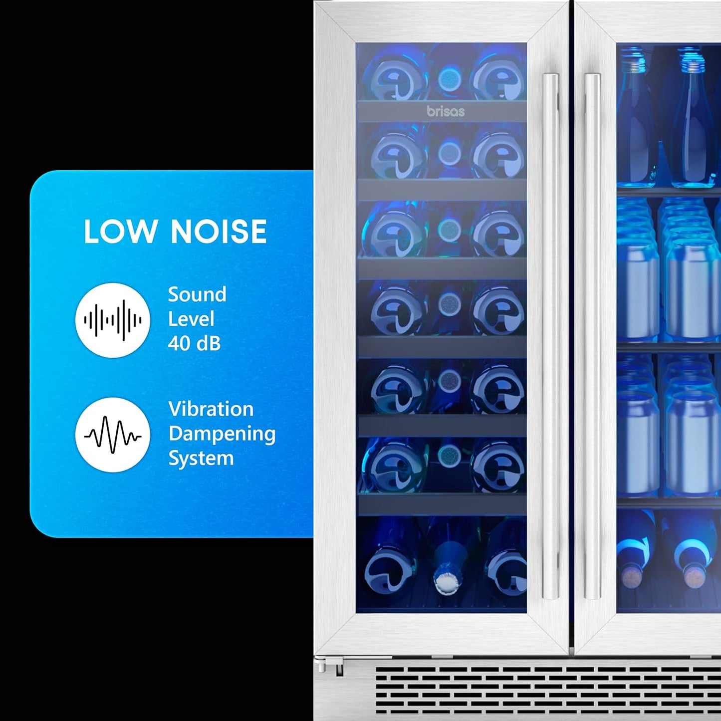 Zephyr Brisas 24 Inch Wine Fridge Dual Zone Under Counter Countertop Wine and Beverage Cooler Cabinet Home Bar Drink Beer Freestanding Refrigerator with French Door 21 Bottles 64 cans