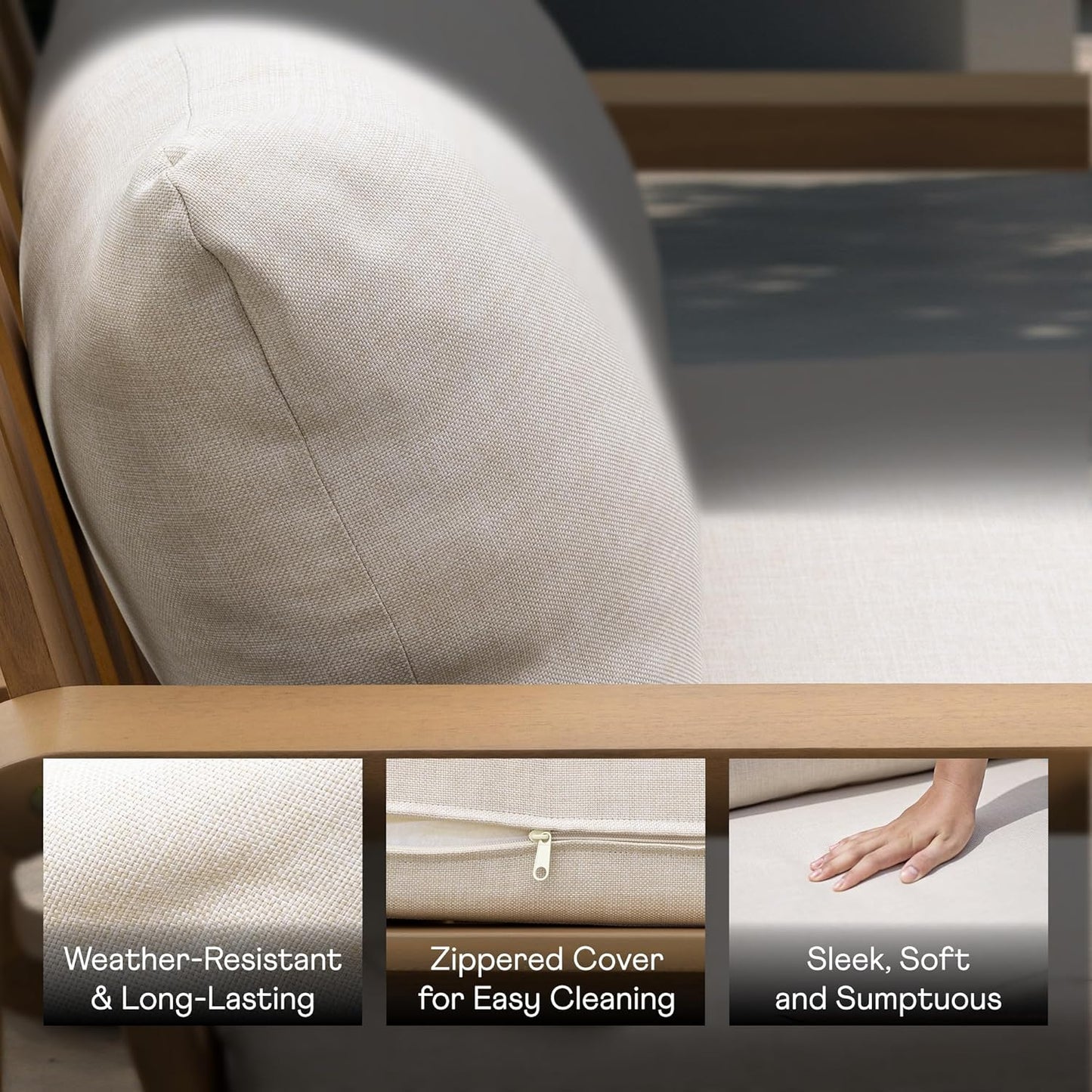 Idzo Ivy Wood Club Chair Set of 2 – Beige Fabric, Outdoor Wooden Armchair Seating with Cushions for Patio, Garden, or Balcony Relaxation