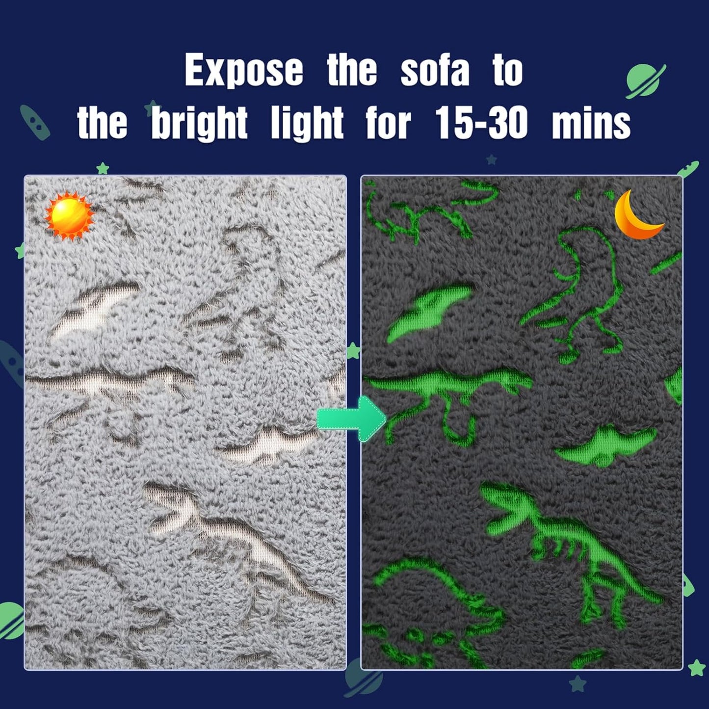 ALIMORDEN Kids Ultra-Soft Snuggle Foam Filled Chair, Glow-in-The-Dark Dinosaurs Fossil Pattern Toddler Cuddly Sherpa Reading Couch for Boys and Girls