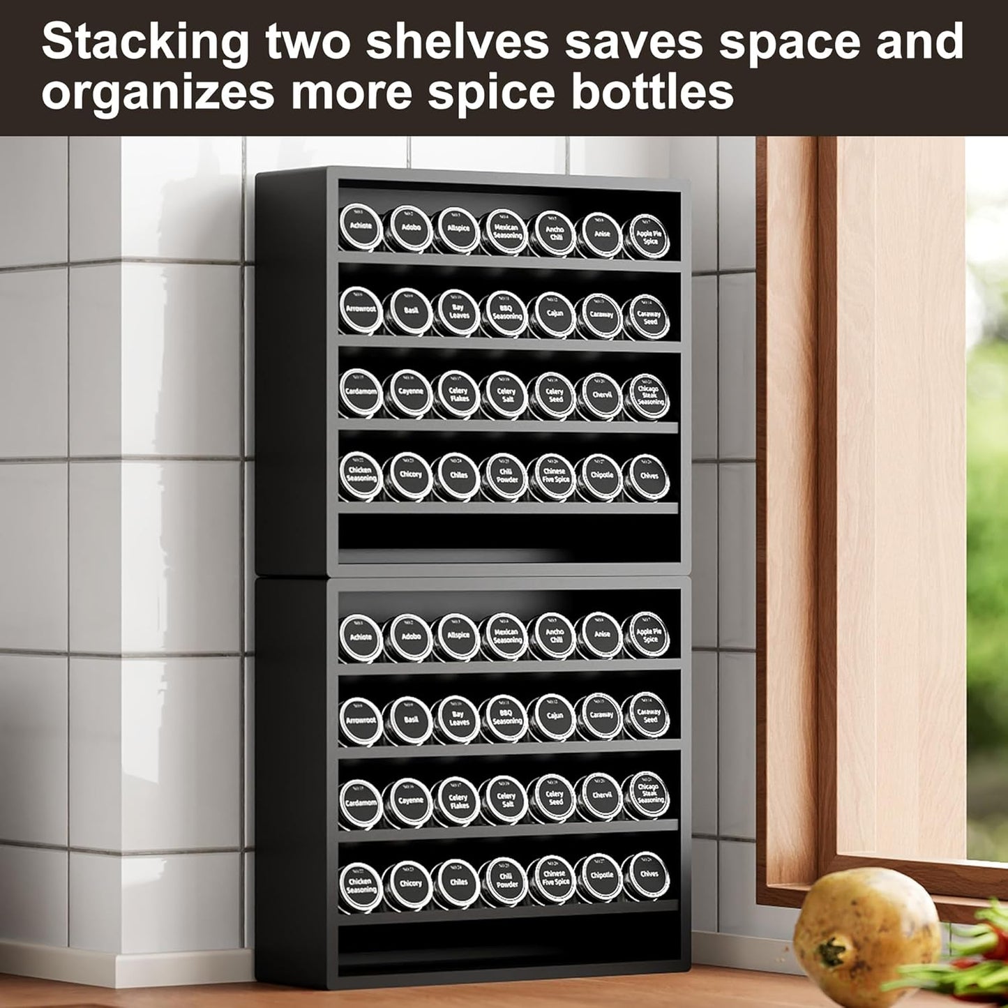 Orimade 4 Tier Spice Rack Organizer for Cabinet, Freestanding Bamboo Seasoning Rack for Countertop, Cupboard, Pantry, Kitchen, 13.18 x 4.13 x 12.2 inches(Spice Jars Not Included), Black