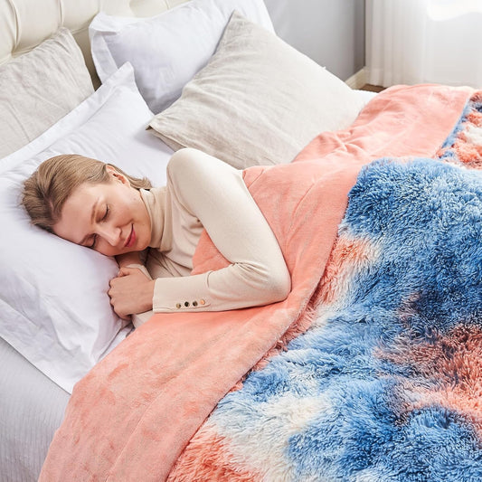 GONAAP Fuzzy Faux Fur Throw Blanket Queen Size Tie-dye Sunset Super Soft Cozy Plush Fuzzy Shaggy Blanket for Couch Sofa Bed (Tie-dye Sunset, Queen(90"x90"))