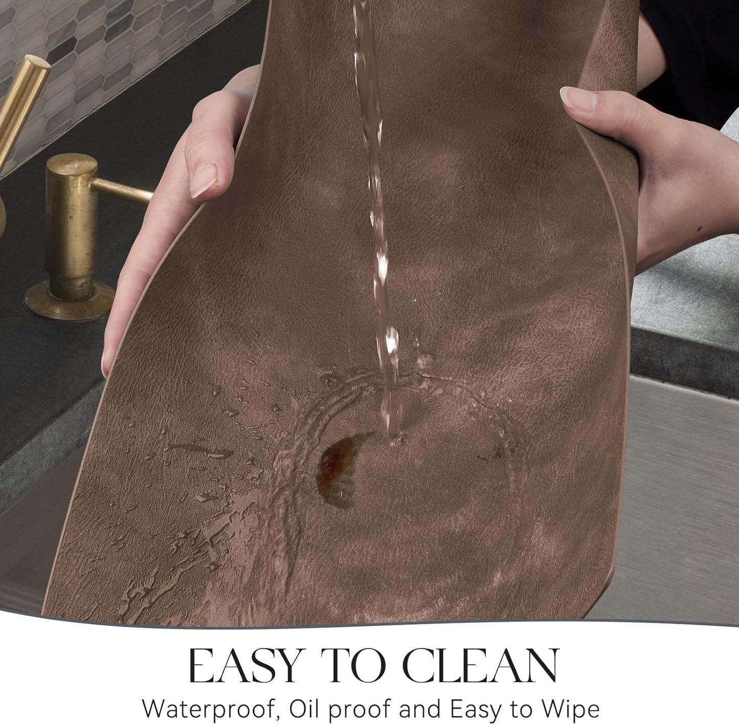 MOSAYT Vinyl Placemats Set of 8-12 X 17 Inch - Faux Leather 100% Waterproof Oil-Proof Wipeable PU Place Mats, Heat Resistant Reversible Table Mats for Kitchen, Dining, Outdoor (Brown)