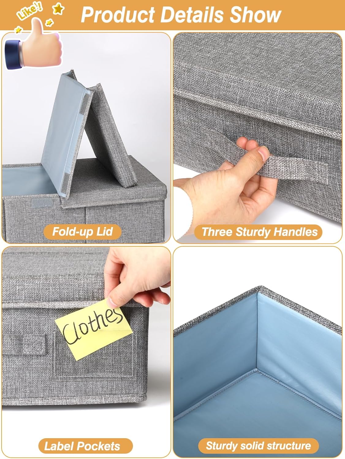 punemi Under Bed Storage With Lids, 2 Pack Large Underbed Storage Containers Clothes W/ 3 Handles, Foldable Low Profile Stackable Drawer Organizer Bins Box for Blanket Shoe Bedroom, 31.1*15.7*6inch