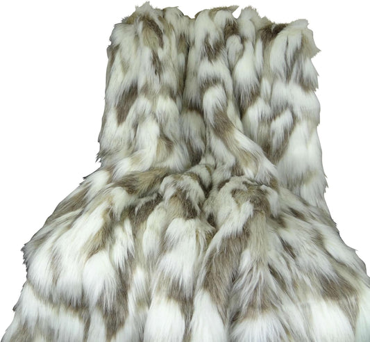 Ivory Beige Luxury Faux Fur Throw Blanket - Tibet Fox Fur - 90W x 90L