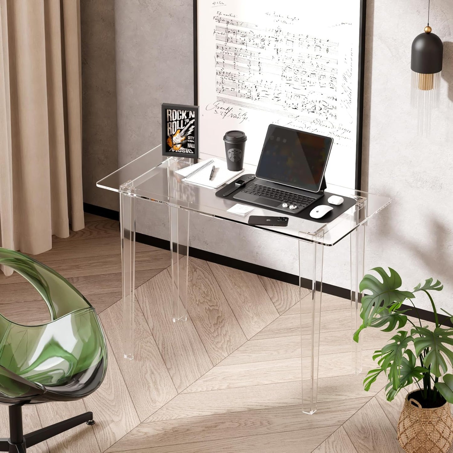 Acrylic Desk, Modern Study Table for HomeOffice-Extended Surface Multi-Purpose Console & EntrywayTable, Sturdy Lightweight Design (42.5-inch, Transparent)