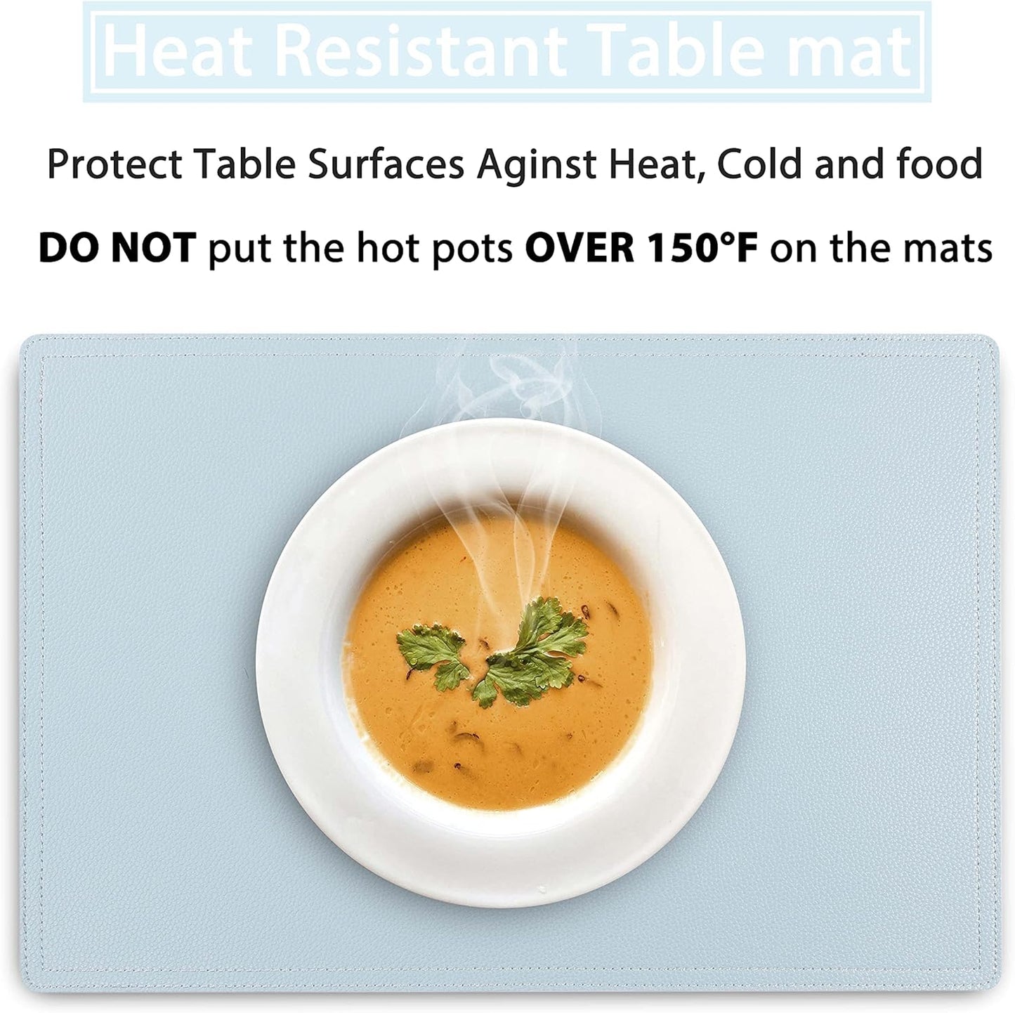 Faux Leather Placemats, PU Table Mats, Set of 6, Waterproof, Stain Resistant, Heat Resistant, Non-Slip Easy to Clean for Kitchen Dining Table,Conference Table C Teal Blue