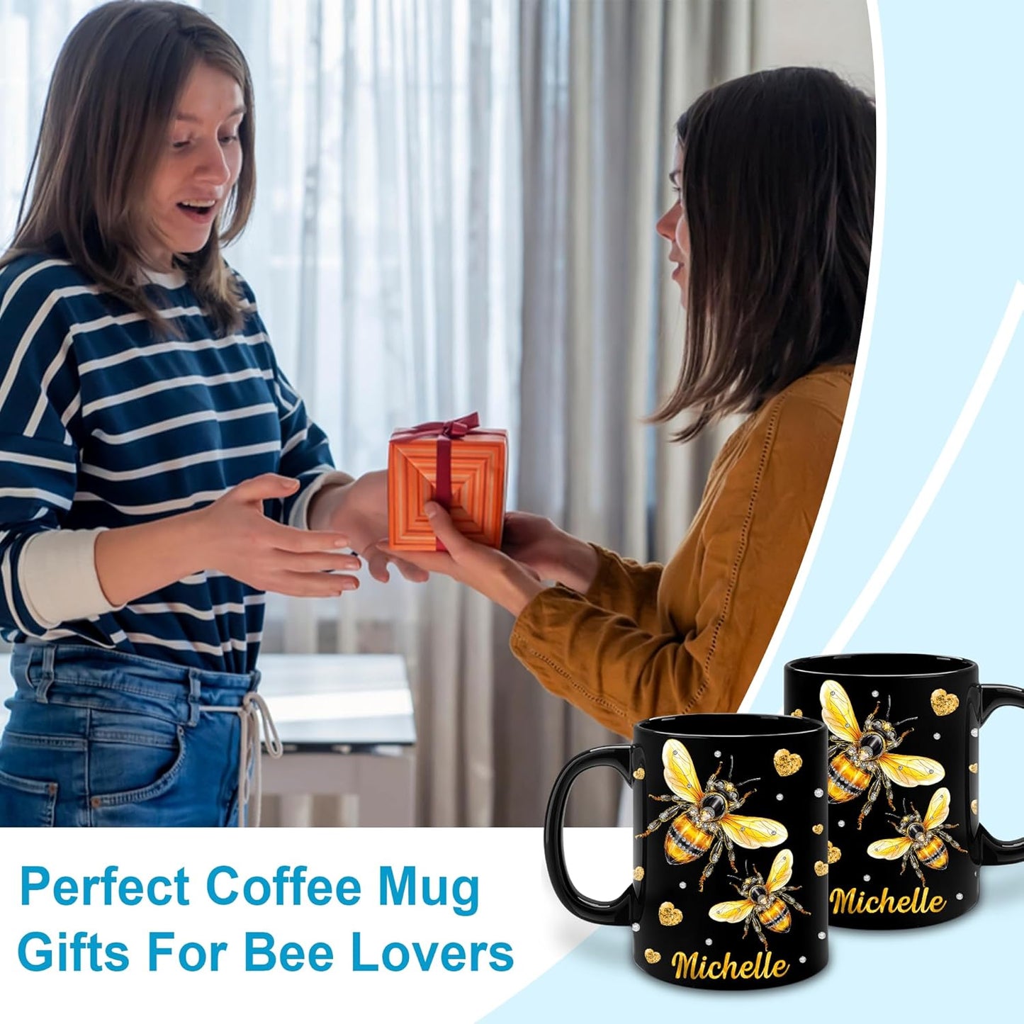 Hyturtle Personalized Jewelry Bee Mug - Bee Keeper Gifts For Women Lovers Teacher - Honey Gifts For Beekeeper Farmer On Birthday - Queen Honeycomb Decor - Custom Coffee Cup Ceramic Mug 11 Oz 15 Oz