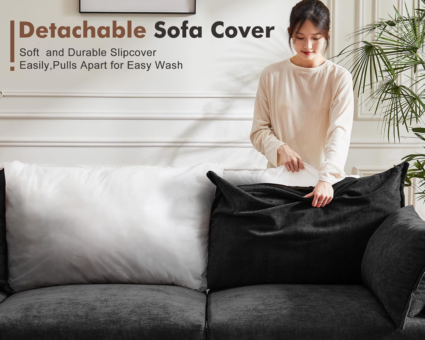 102.6" Luxury Modular Sleeper Sofa Bed 6 Seat Reversible Sectional Couch Deep Seat with Storage Chaises Removable Cover for Living Room, Apartment - Chenille Black