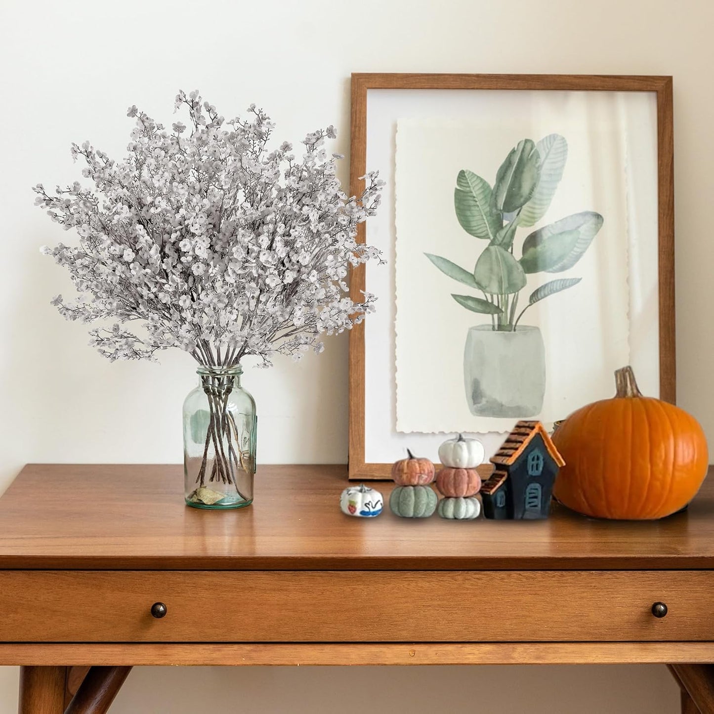 Sggvecsy 15 Pcs Babys Breath Artificial Flowers Gypsophila Bouquets Bulk Real Touch Fake Silk Flowers for Home DIY Floral Arrangement Table Centerpiece Fall Thanksgiving Autumn Decoration (Grey)