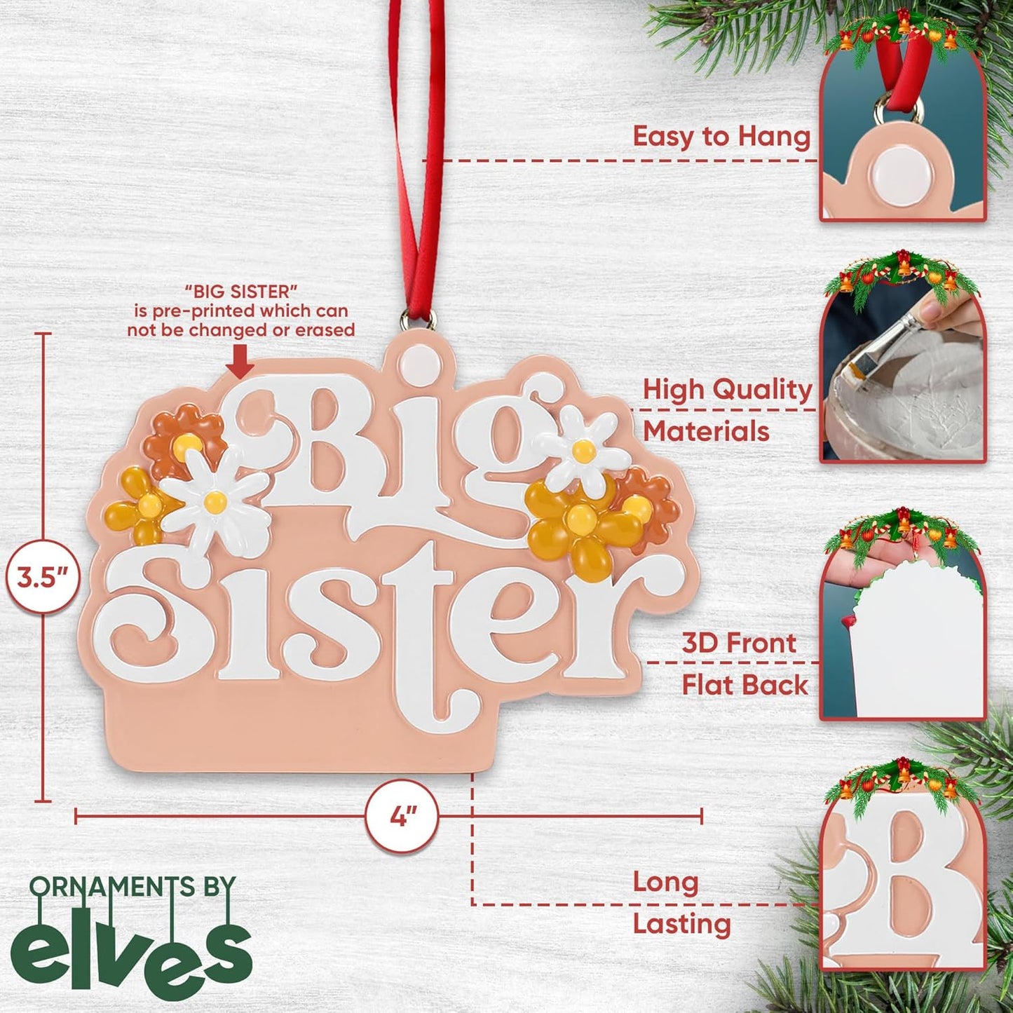 Personalized Sibling Ornaments 2024 - Big Sister Ornament for Christmas Tree