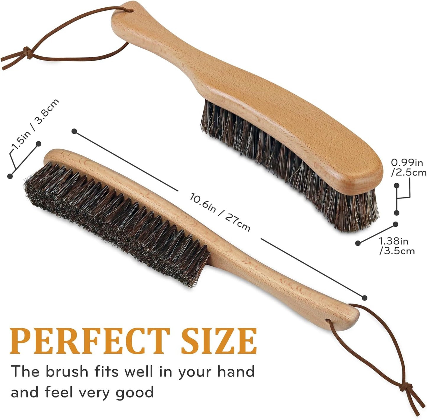 Lint Brush for Clothes with 100% Soft Horse Hair Bristle, Large Beech Wood Handle, Lint Remover for Hat, Pet Hair, Suits, Cashmere, Wool, Velvet, Suede, Shoe