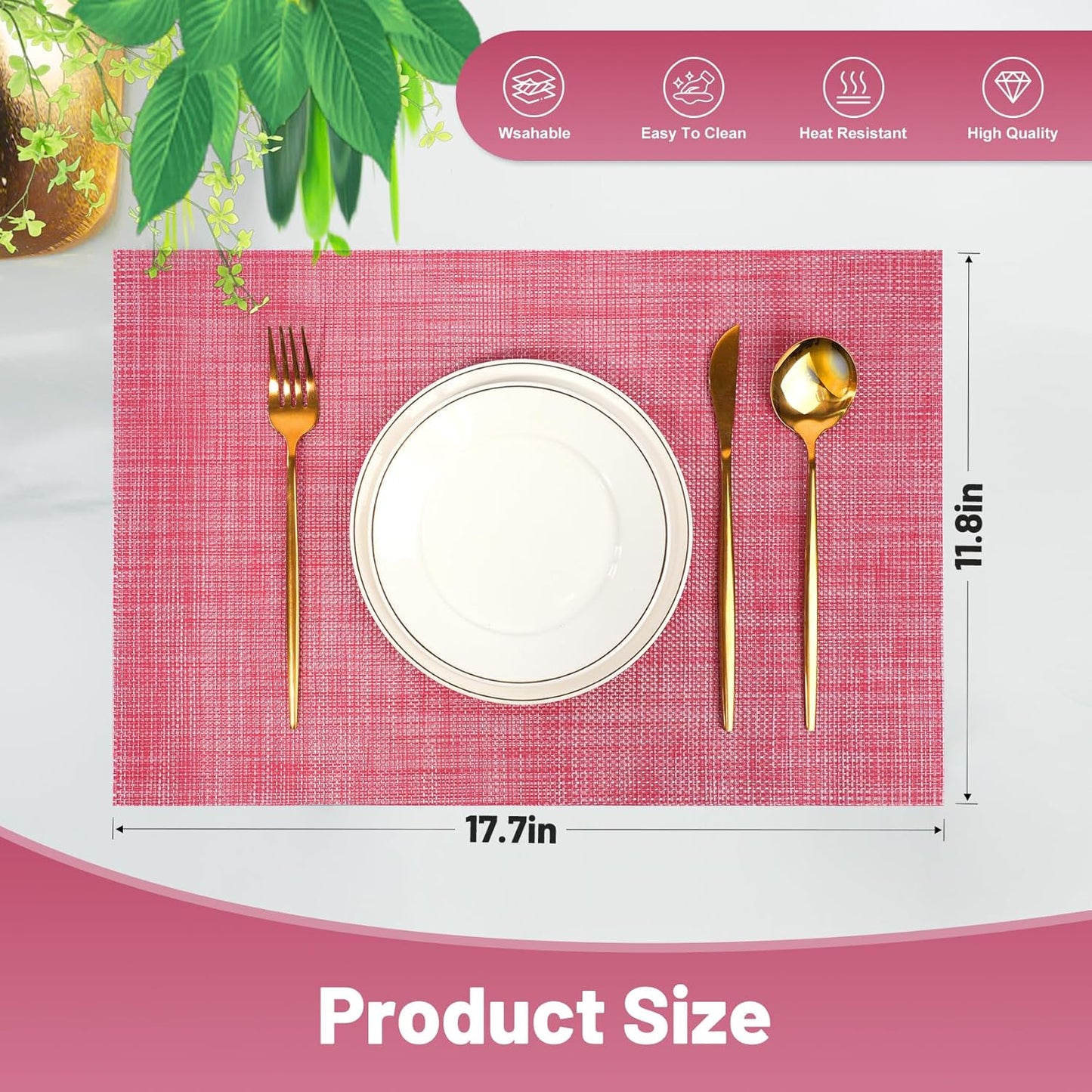 Placemats Set of 8，Non-Slip PVC Weave Table Mats Easy to Clean，Heat Resistant Place Mats for Kitchen Dining Table Decoration Indoor Outdoor，Red