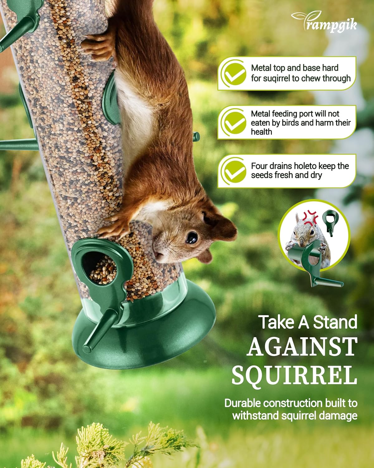 Bird Feeders for Outdoors Hanging,Finch Feeders for Outside,Chew-Proof Hanging Bird Feeder,Rust-Proof Birdfeeder,Squirrel Proof 6 Ports Metal Bird Feeder,14 Inch,1 Pack,Green