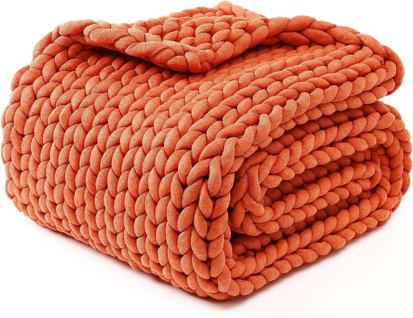 YnM Chunky Throw Blanket, Medium-Weight, Hand Knitted, Skin Friendly, Ventilated and Breathable, Machine Washable, Home Décor Piece for Couch, Sofa and Bed (Exotic Orange, 50x70 Inch)