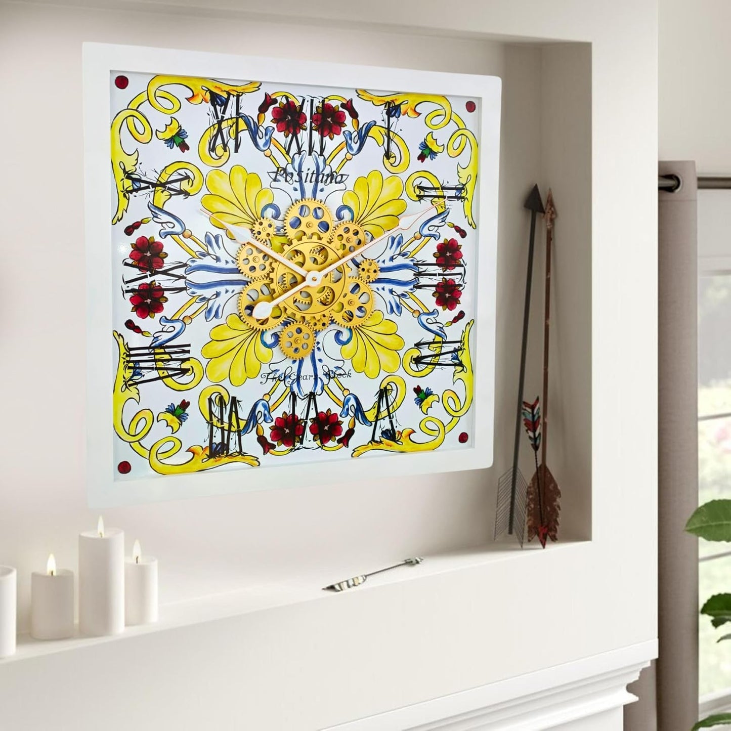 The Gears Clock Wall Clock Italy Collection with Moving Gears (Positano, 24 inches (60 cm))