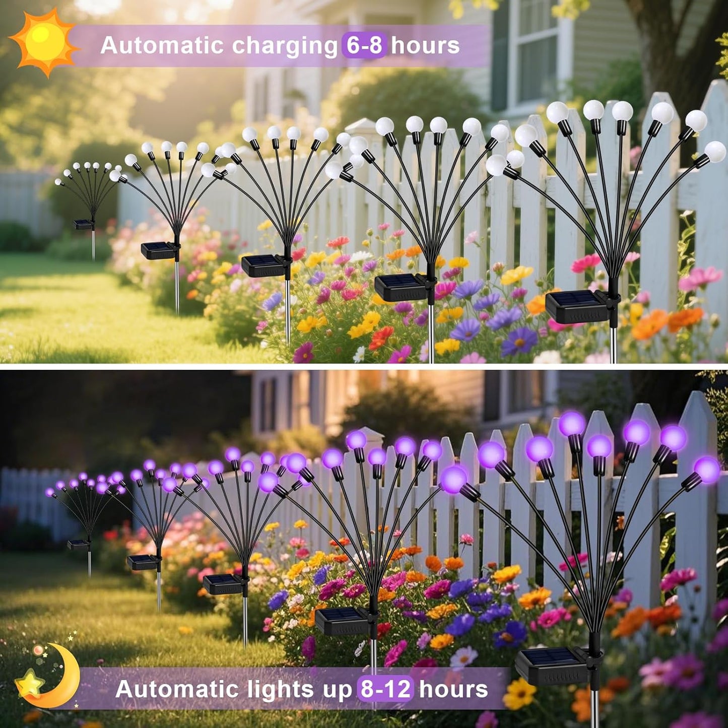 Solar Lights Outdoor Garden Purple – 36 LEDs Solar Firefly Lights, Purple Swaying Lights Outdoor Waterproof, 6 Pack 6 Heads Garden Decorative for Yard Patio Pathway Lawn Decorations