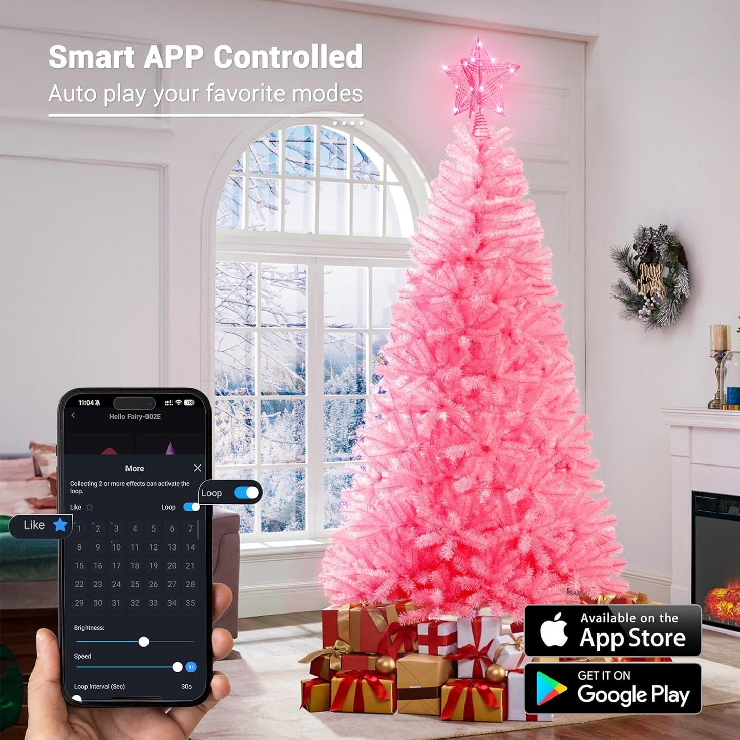 ODEETRONIC Smart Christmas Tree Topper, 8" RGB Star Tree Topper, 20LED 3D Hollow Color Changing Lighted Tree Top, APP & Remote Control Music Sync Gold Glitter Tree Topper for Xmas Indoor Party Holiday