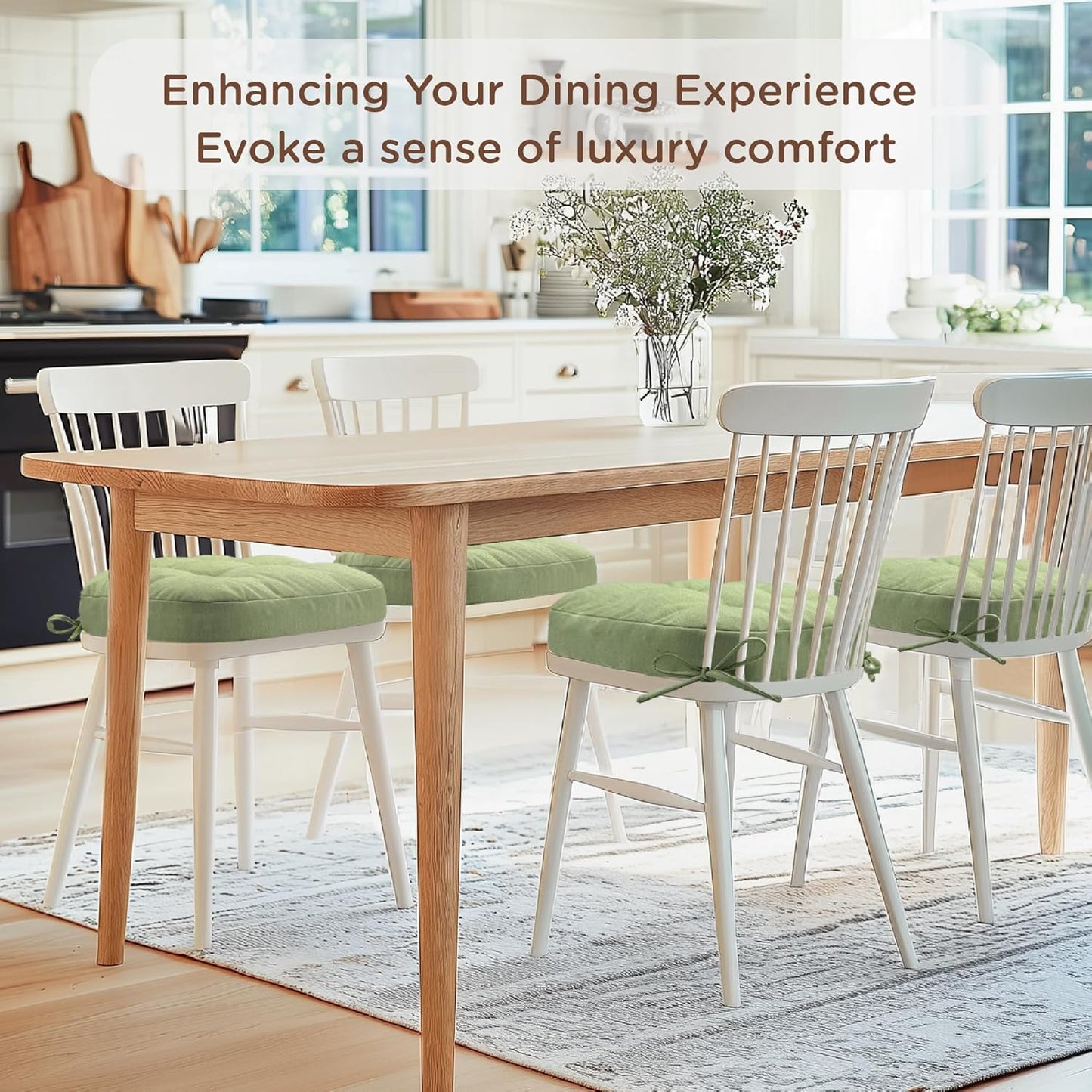 Codi 6 Pack Dining Chair Cushions, Thick Chairs Pads for Indoor Kitchen Room - Washable, Non-Slip Seat Cushion with Ties, 16.5"x16.5"x 3.5", Set of 6, Sage