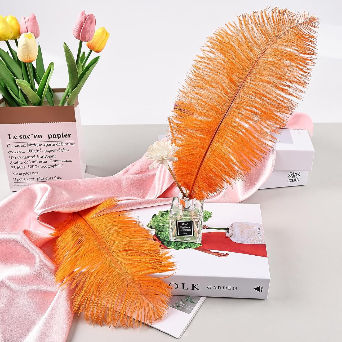 THARAHT Orange Ostrich Feathers 24pcs Natural Bulk 10-12Inch 25cm-30cm for Crafts Wedding Party Centerpieces Halloween and Home Decoration Feathers