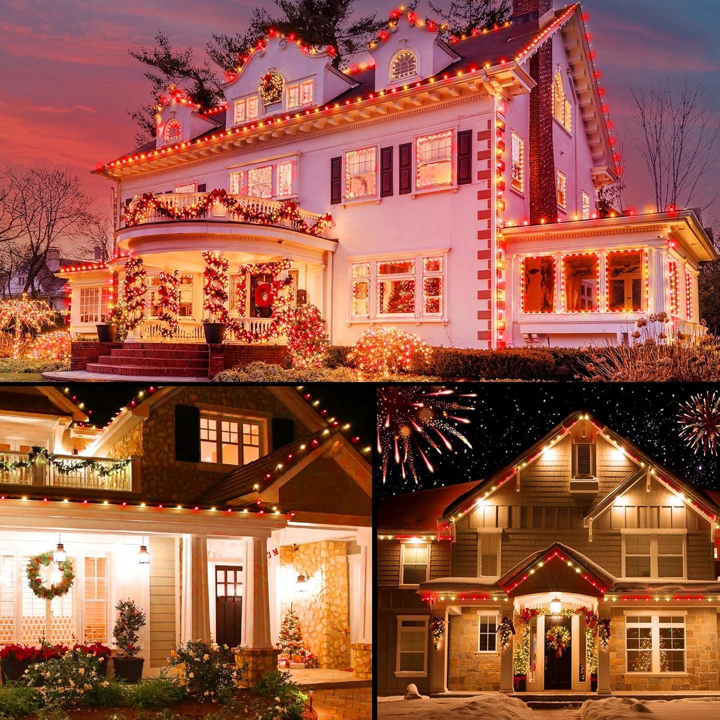 Brightown Red and Warm White C9 LED Christmas String Lights, 33ft 50 LED Waterproof Strawberry String Lights, Plug-in Extendable Green Wire Lights String for Outdoor Indoor Patio Party Decoration