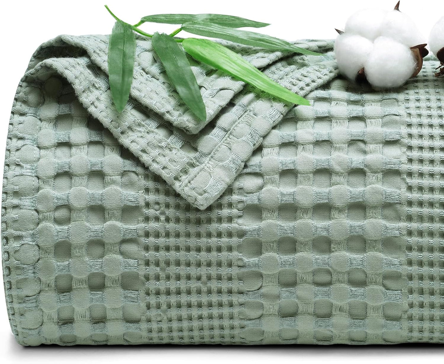 PHF Cooling Waffle Blanket King Size, Lightweight 60% Rayon Derived from Bamboo & 40% Cotton Breathable Blanket for Hot Sleepers, Soft and Luxury for Bed Couch and Sofa, 104"x90", Sage Green