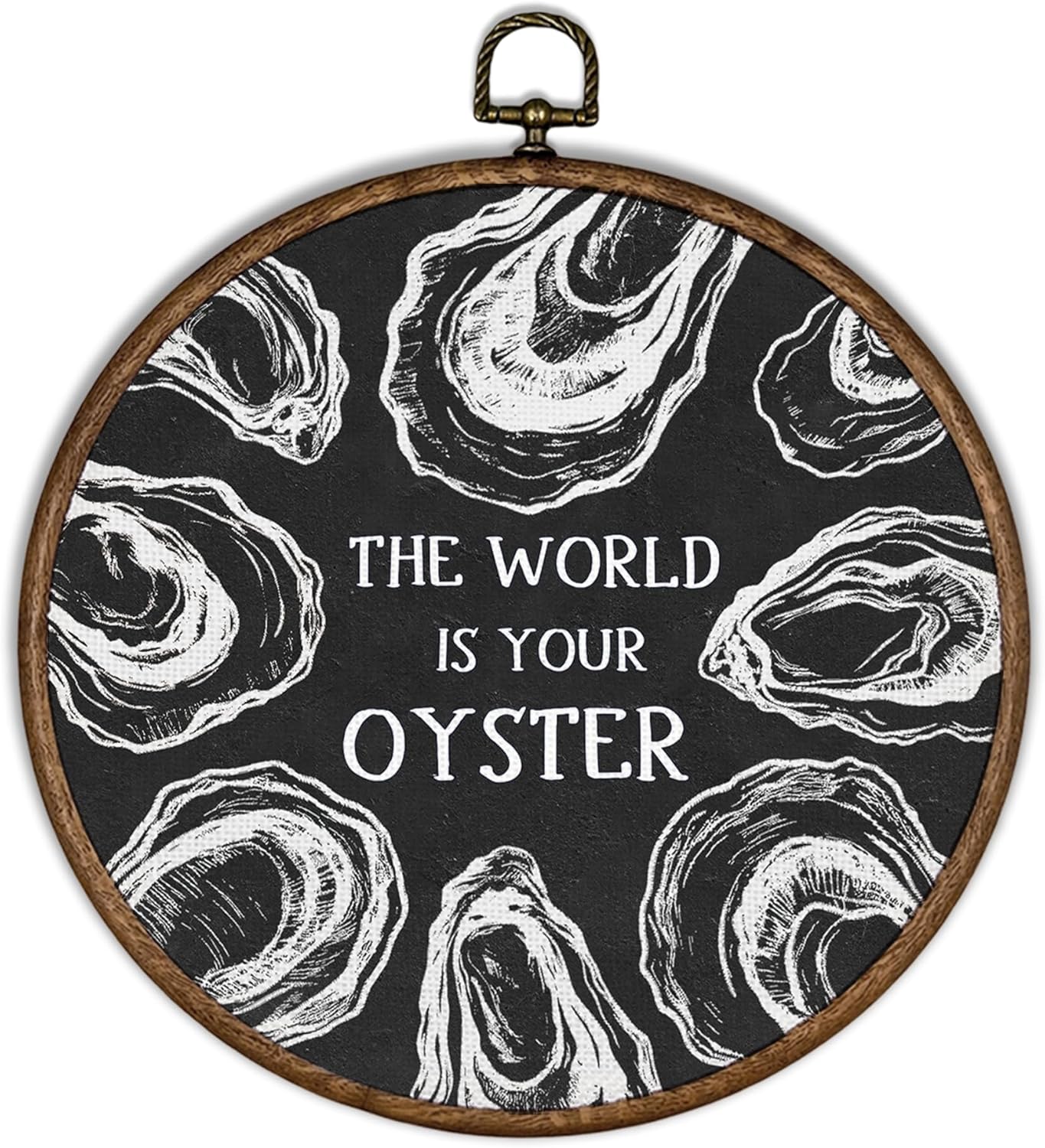 XBBMGG Black Vintage Oyster Wall Art Decor, Beach Nautical Round Wall Hanging Decor, Retro Ocean The World Is Your Oyster Framed Canvas Prints for Home Bedroom Living Room Decorations, 10x10inch