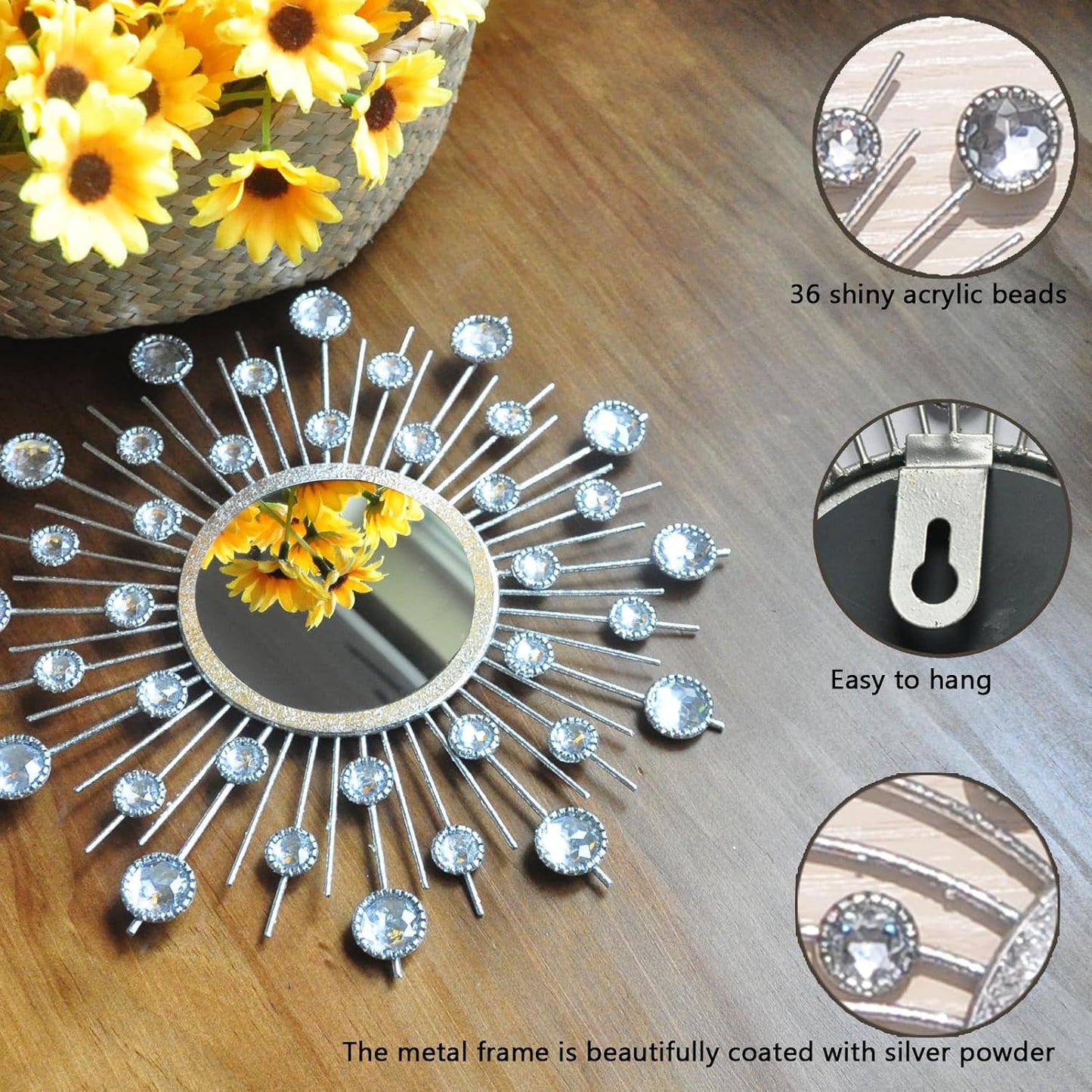 Mirror Wall Decor Metal Sun Mirror Wall Art Decorative Mirrors Home Decor Sunburst Mirror Hanging Living Room Bedroom Entryway, Style 1