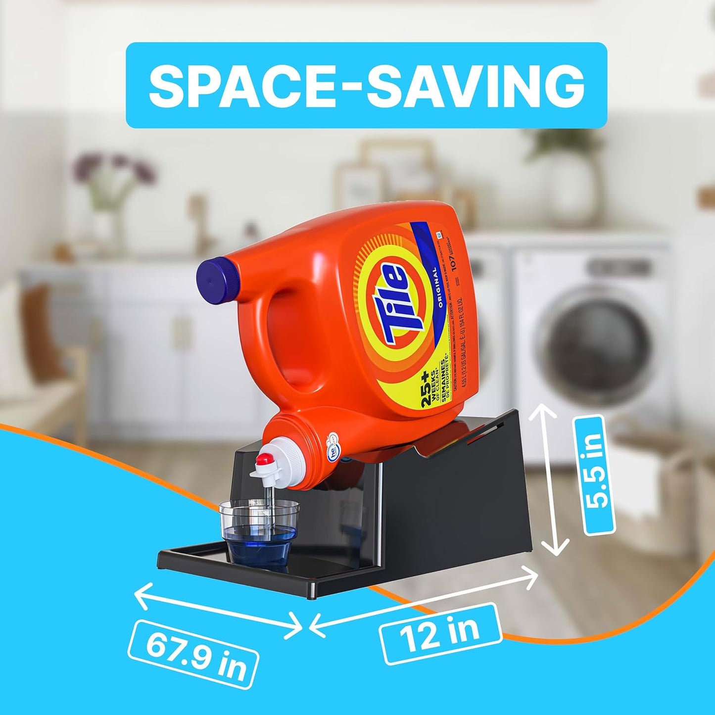 TidyFriend No-Spill Liquid Laundry Detergent Dispenser Holder, Laundry Soap Dispenser Holder with Drip Tray for Laundry Room Organization (No Strap, Black)