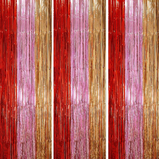 3 Pack 3.3 x 8.2 ft Valentine Foil Fringe Backdrop Curtains, Tinsel Streamers Party Decorations, Fringe Backdrop, Door Shimmer for Valentine or Birthday Party