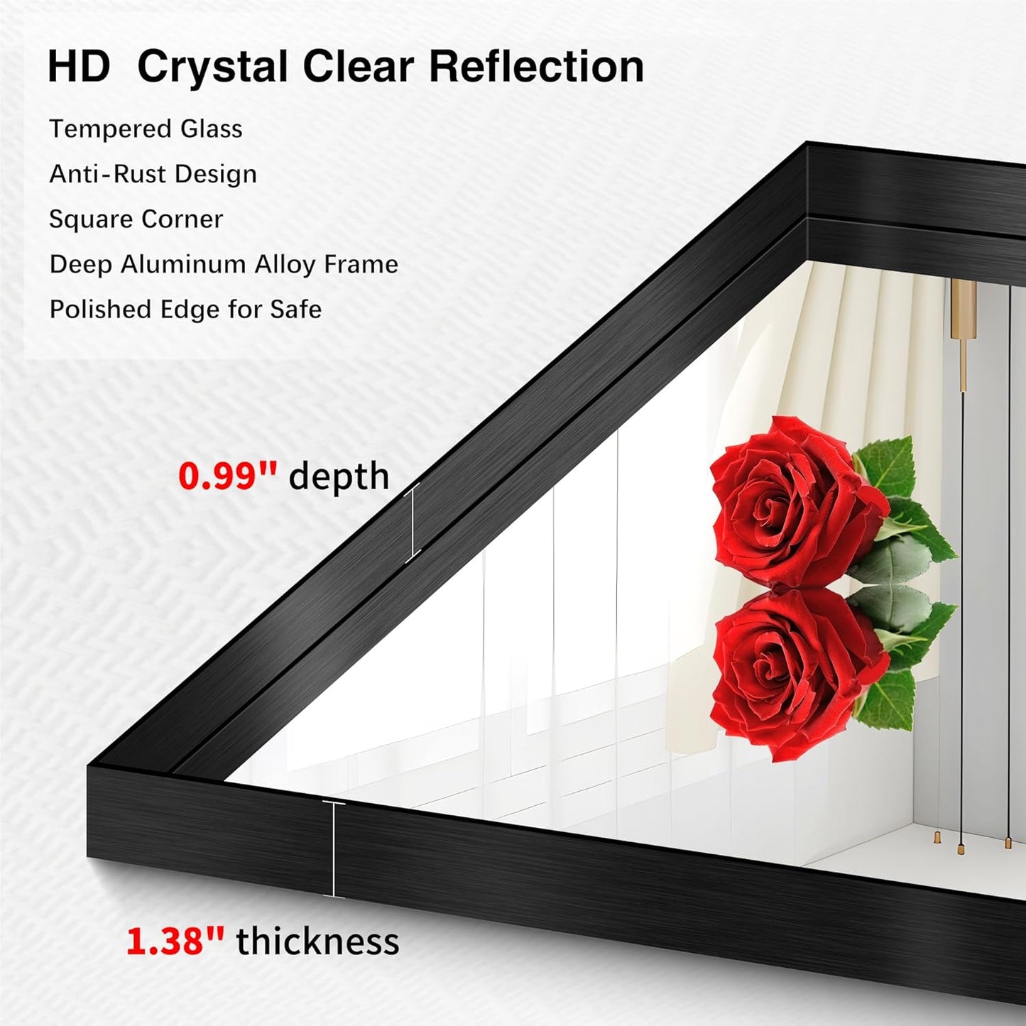 Black Bathroom Mirror, 24x48 Inch Rectangular Framed Mirror, Large Wall Mounted Bathroom Vanity Mirror Over Sink for Bedroom,Restroom, Living Room, Hangs Vertically or Horizontally