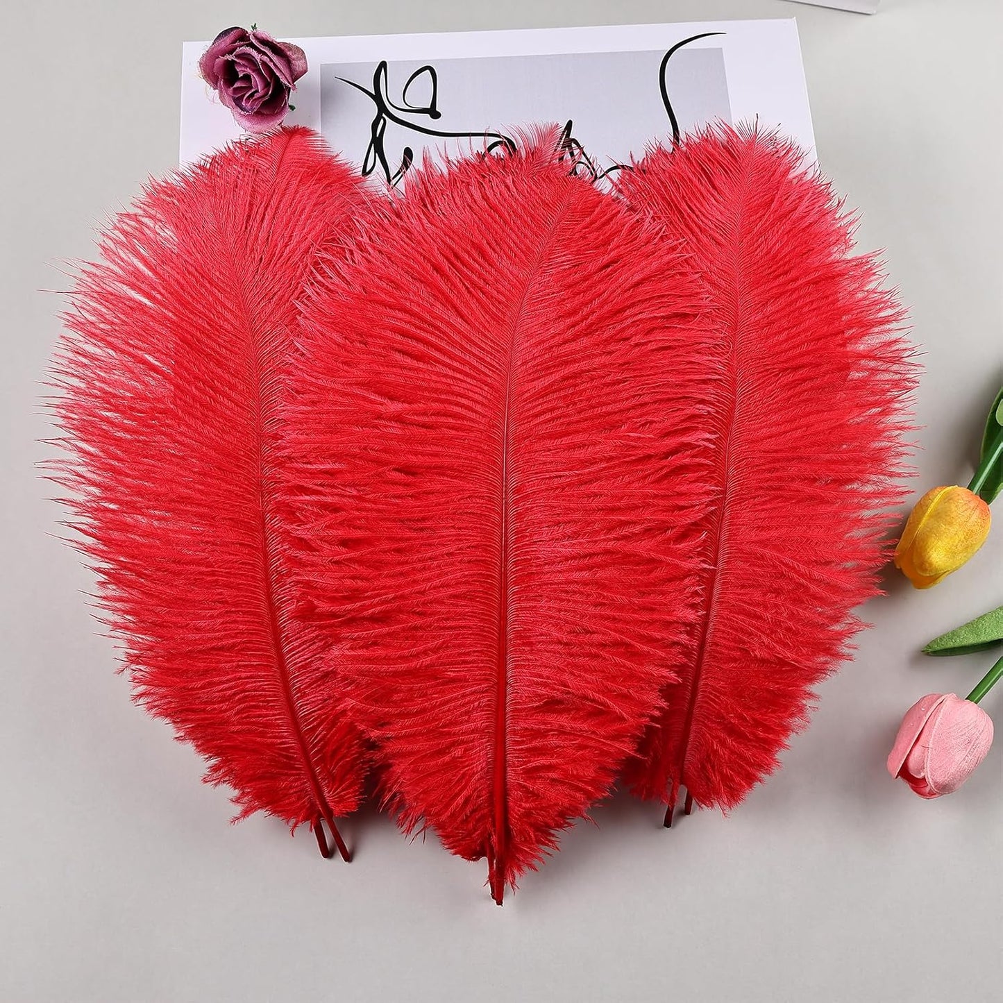 THARAHT Red Ostrich Feathers 24pcs Natural Bulk 10-12Inch 25cm-30cm for Crafts Wedding Party Centerpieces Halloween and Home Decoration Feathers