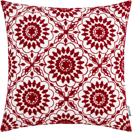 HWY 50 Red Decorative Throw Pillow Covers 18x18 Inch (1 Piece), Embroidered Cotton Farmhouse Cushion Cover Pillow Case for Sofa Couch Living Room Bed, Little Sunflower