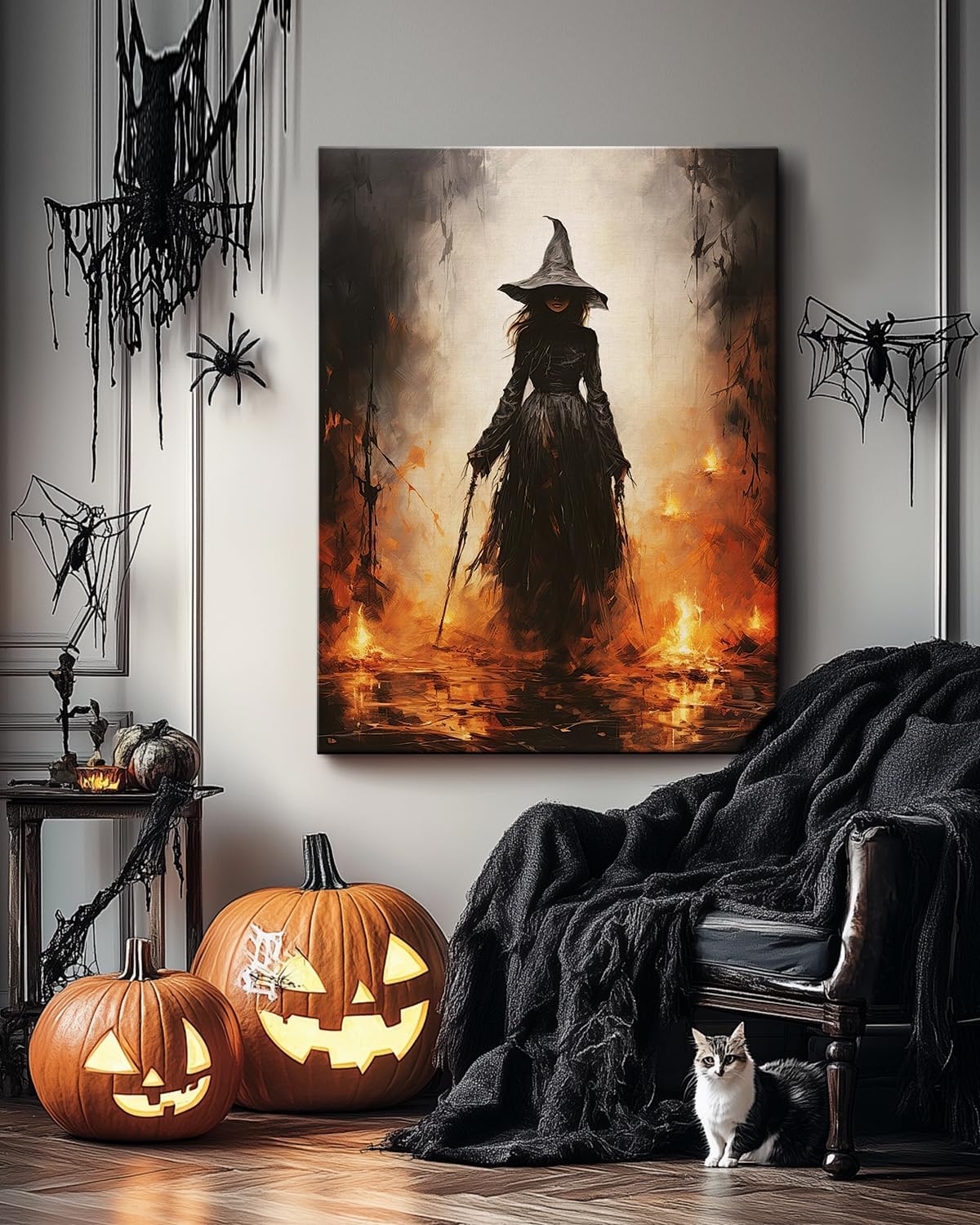 Halloween Canvas Wall Art - Vintage Witche Poster, Gothic Dark Academia Wall Decor, Spooky Halloween Decor for Living Room, Bedroom & Bathroom, Framed Fall Decorations Indoor