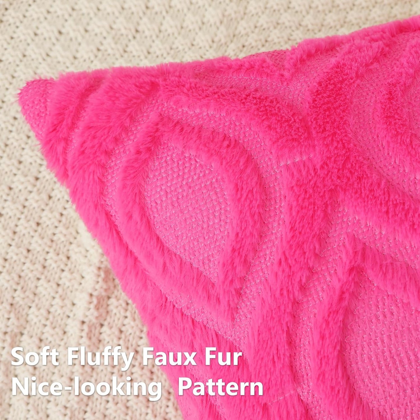 decorUhome Fall Throw Pillow Covers 16x16 Inch Set of 2, Soft Plush Decorative Faux Fur Hot Pink Solid Couch Pillow Covers, Accent Farmhouse Neutral Square Euro Pillow Cases for Sofa Bed Living Room