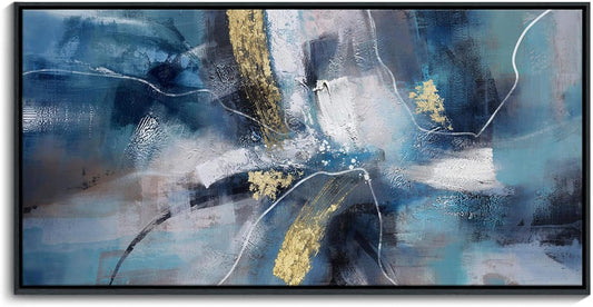 DUNHUANG ART Nordic Luxury Abstract Gold Canvas Wall Art - Modern Graffiti Design for Living Room, Bedroom, Office - Framed, Ready to Hang 24"x48"