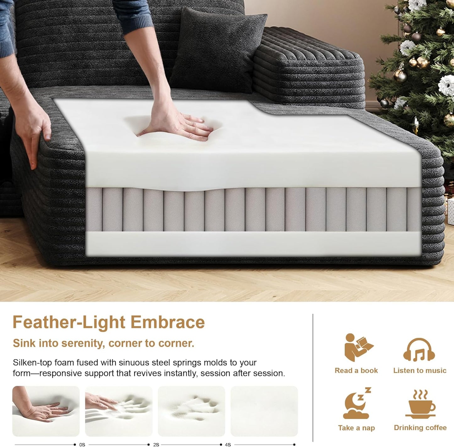 108" Sectional Couches for Living Room Modern Modular Sofa with L-Shape Couchs Upholstered Boneless Couch Deep Seat Sectional Couch with Chaise (Black, Left Facing Chaise+2Seaters)