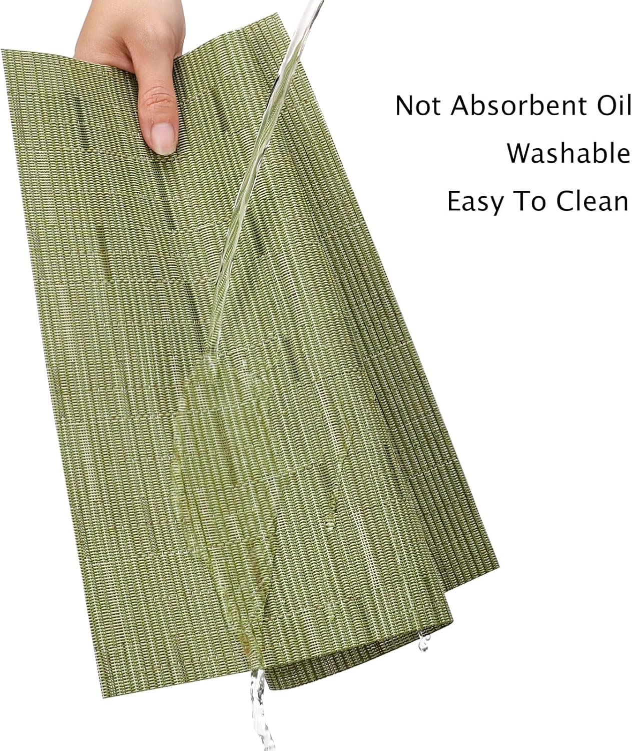 Myir JUN Placemats Set of 4, Vinyl Woven Placemats Place Mats Indoor Set of 4 Washable Table Mats Non-Slip Place mats for Dining Table (Green, Set of 4)