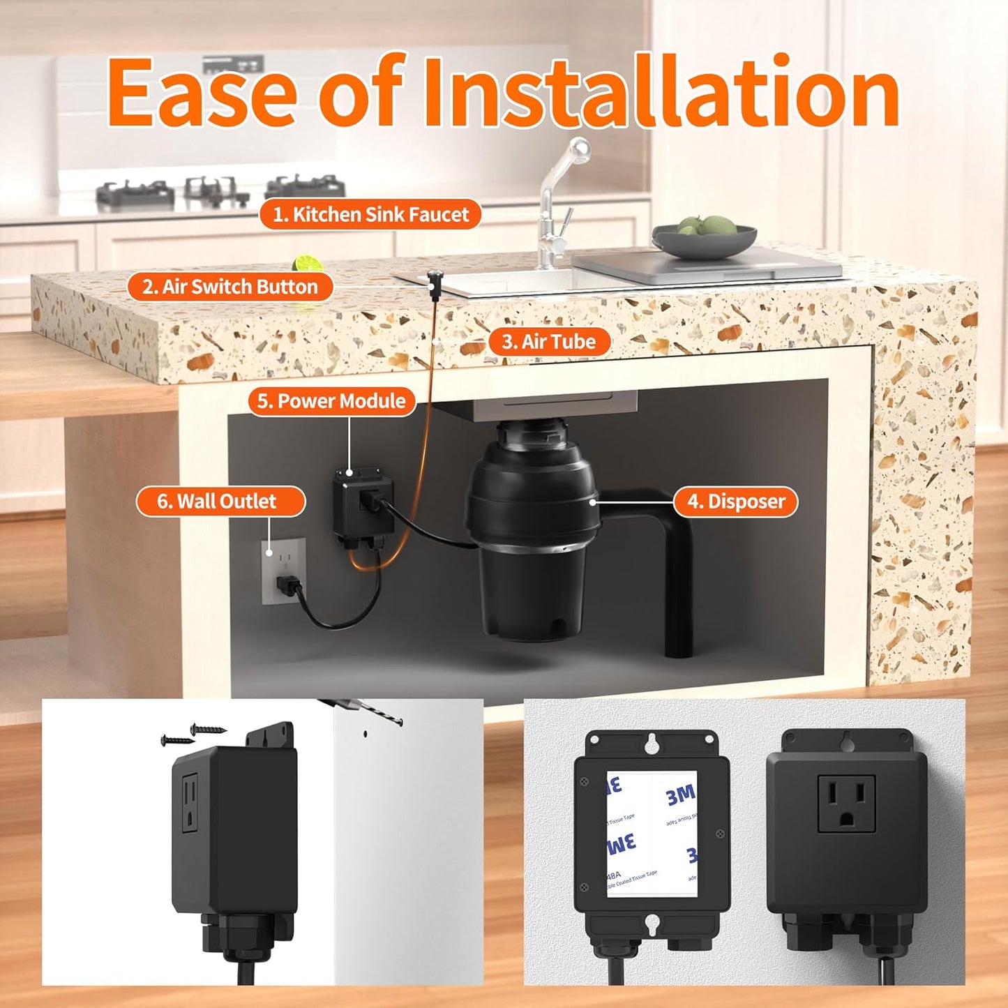 Joinfworld Garbage Disposal Button Kit, Garbage Disposal Air Switch Kit Sink Top Switch for Garbage Disposal Brushed Nickel Stainless Steel LONG 2.6" Air Switch Button - UL Listed