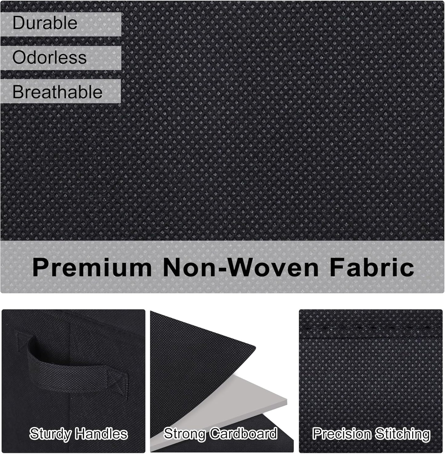 WUIKE 3 Pack Large Fabric Storage Bins with Lids, Decorative Storage Boxes with Handles, Storage Baskets for Shelves, Foldable Storage Containers, Closet Organizers for Towels, Clothes, Black