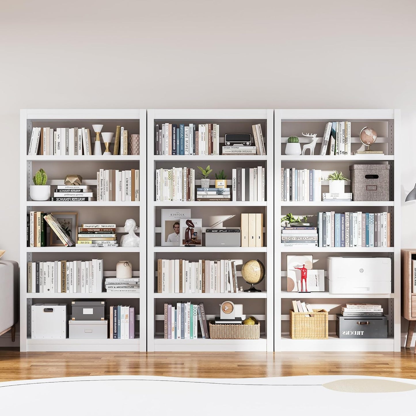 Bookshelf, 5 Tier Bookshelf with Adjustable Shelves, 69" H Tall Bookcase, Metal Bookshelves and Heavy Duty Bookcases for Living Rooms, Home Offices, Library, 10 Minutes Assemble